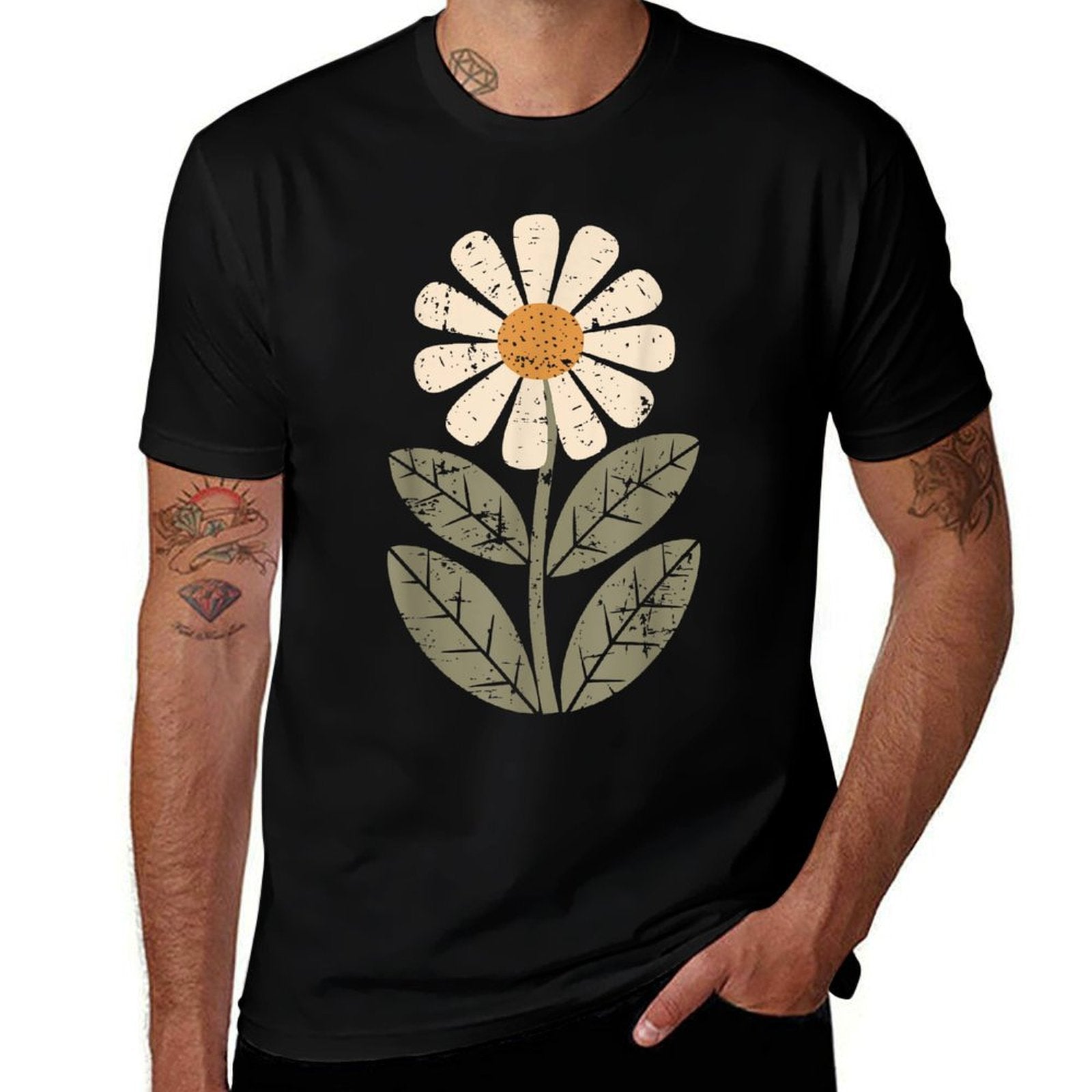 Daisy Flower Vintage Boho Art Floral Botanical Wildflower  Affordable Price T-Shirt