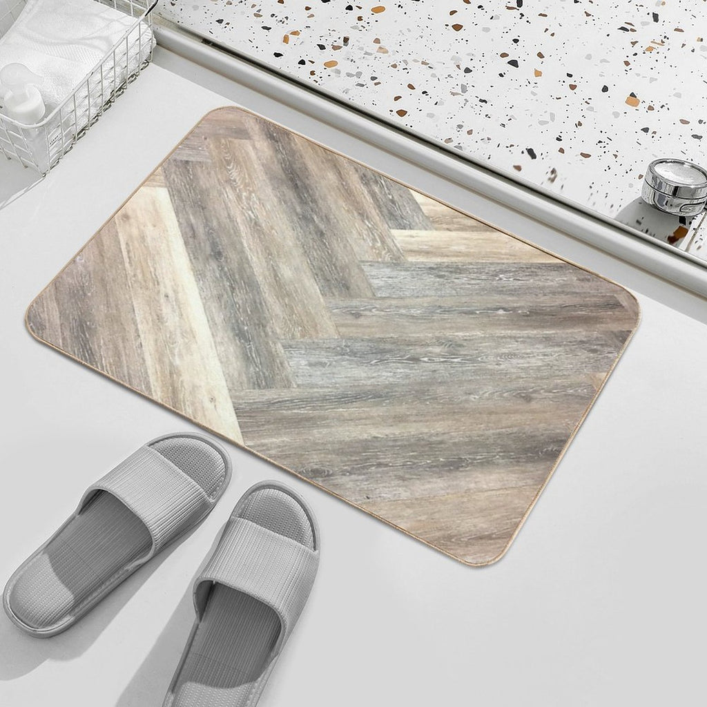 Contemporary Caramel Brown Grey Beige Farmhouse Barn Wood  Easy To Clean Bath Mat