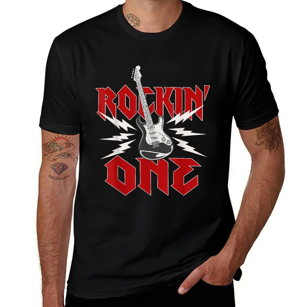One Rockin One Birthday Family Matching Rock Guitar  Fade-proof Color T-Shirt