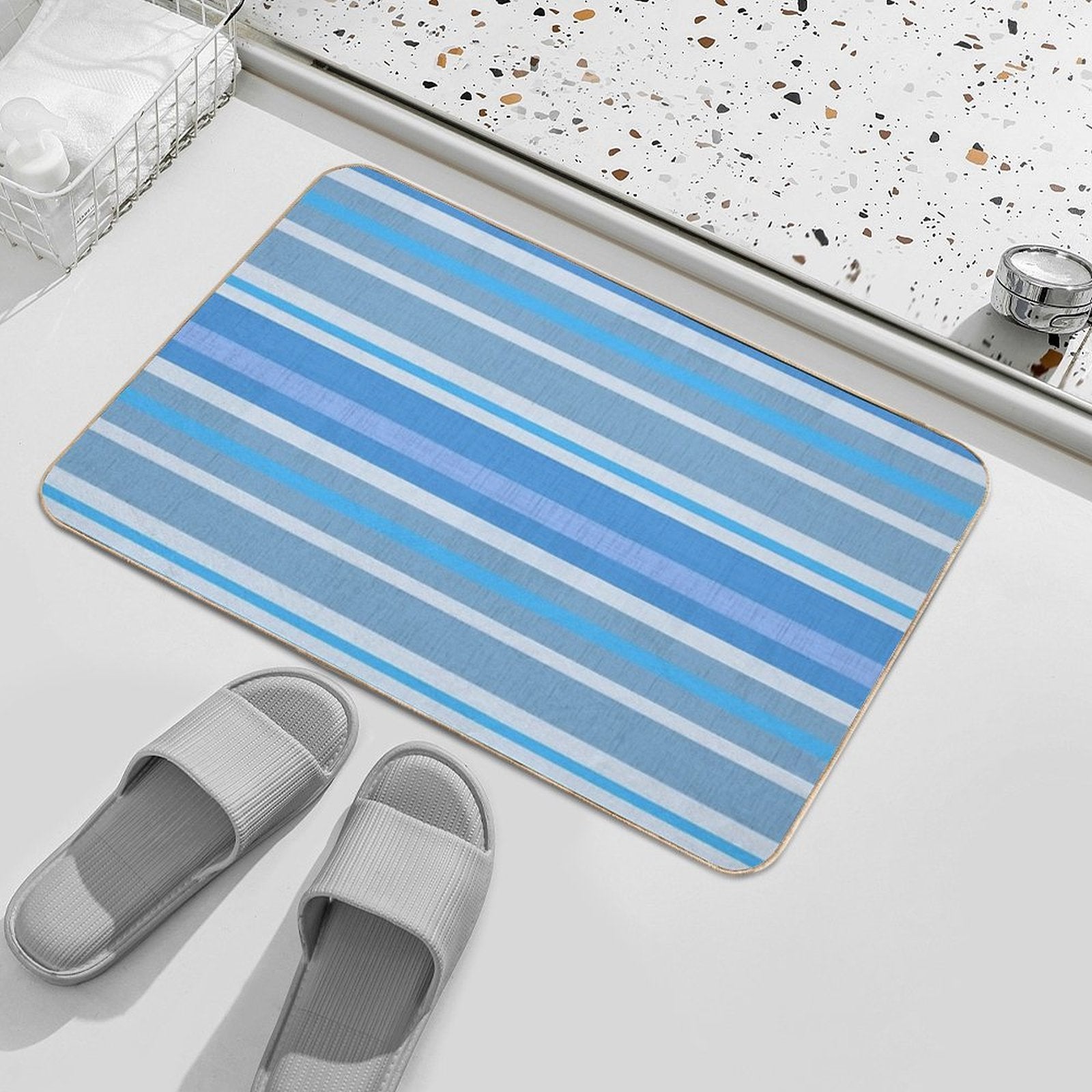 Trendy Blue Stripe Pattern  High-Traffic Bath Mat