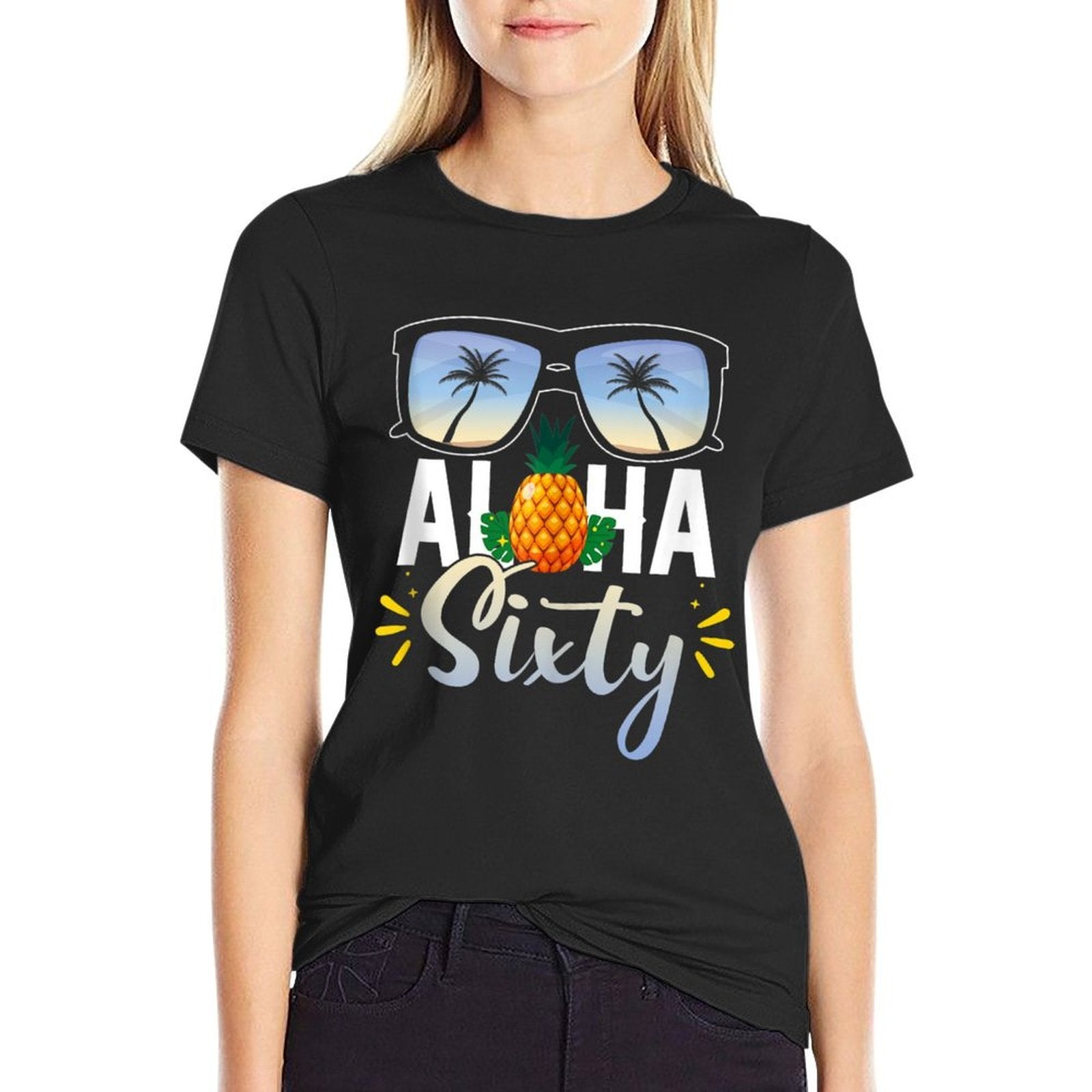 60th Birthday Aloha Sixty Beach Tropical Vacation Sunglasses  Oversized Silhouette T-Shirt