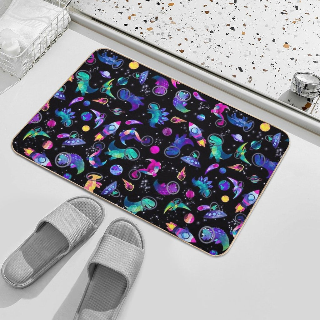 Space Dinosaur Astronauts Watercolor Pink Purple Pattern  Pet-Safe Bath Mat