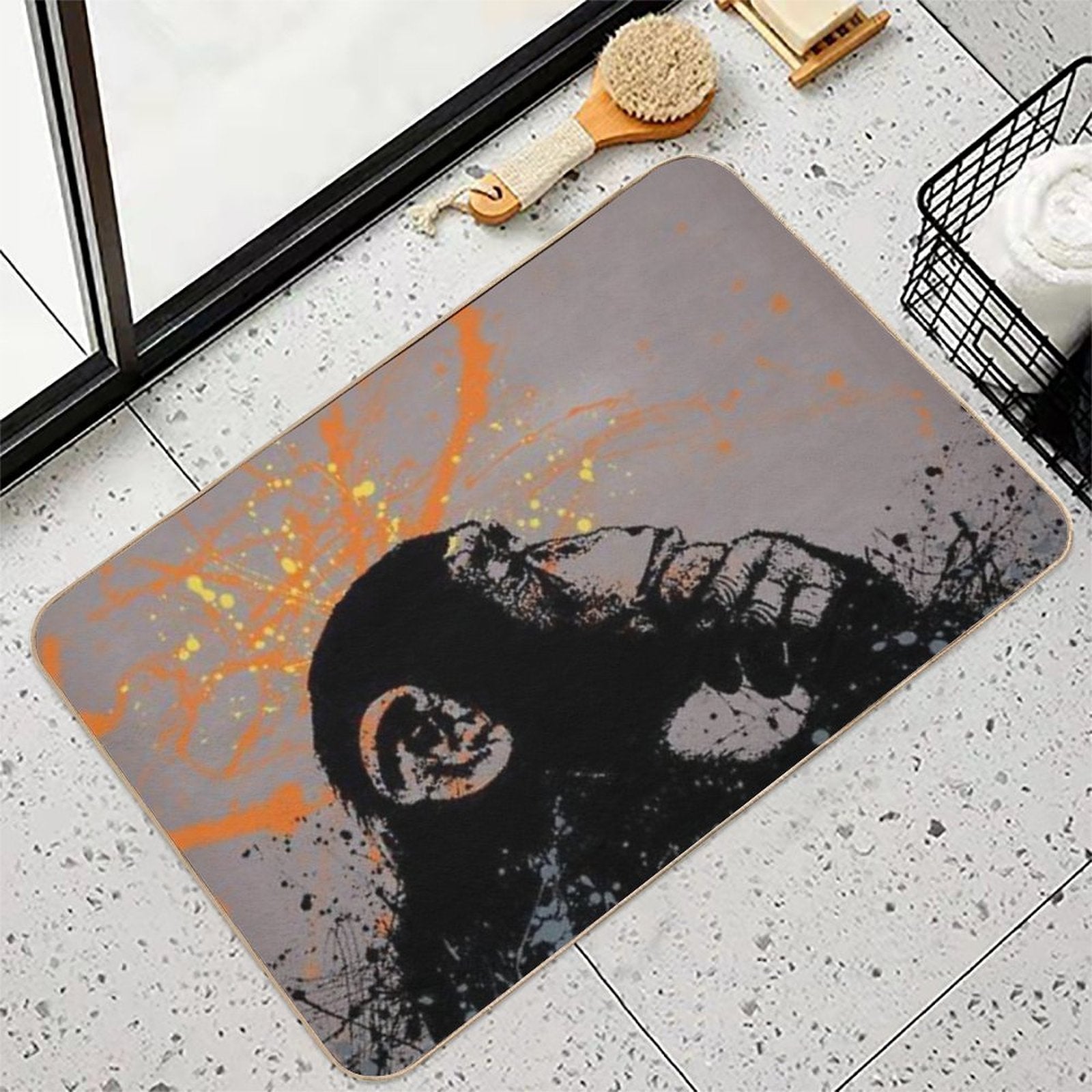 Thinker Monkey by Banksy  Dirt-Trapping Bath Mat