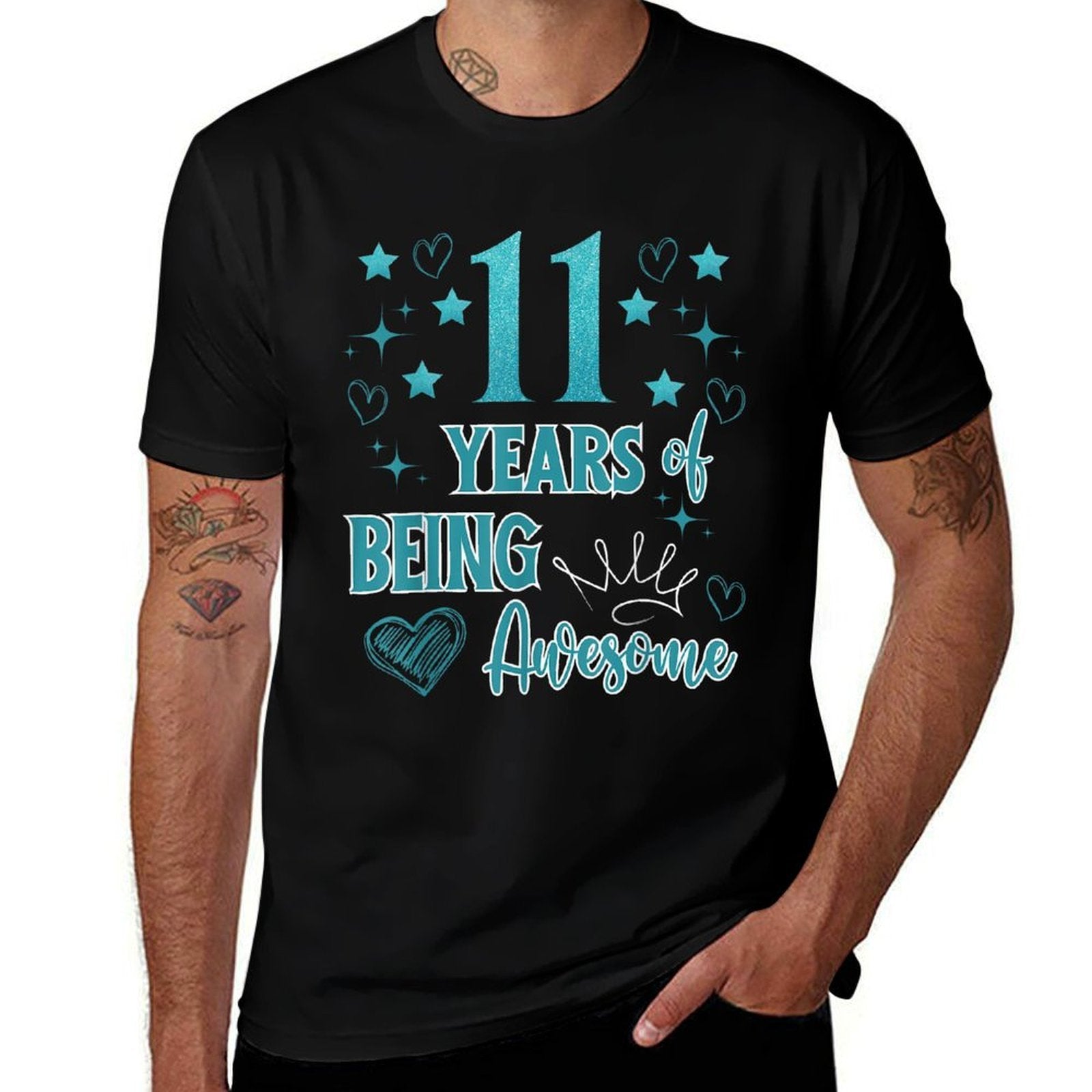 11 Years of Being Awesome Teal Green 11th Birthday Party  Trendy Pattern T-Shirt