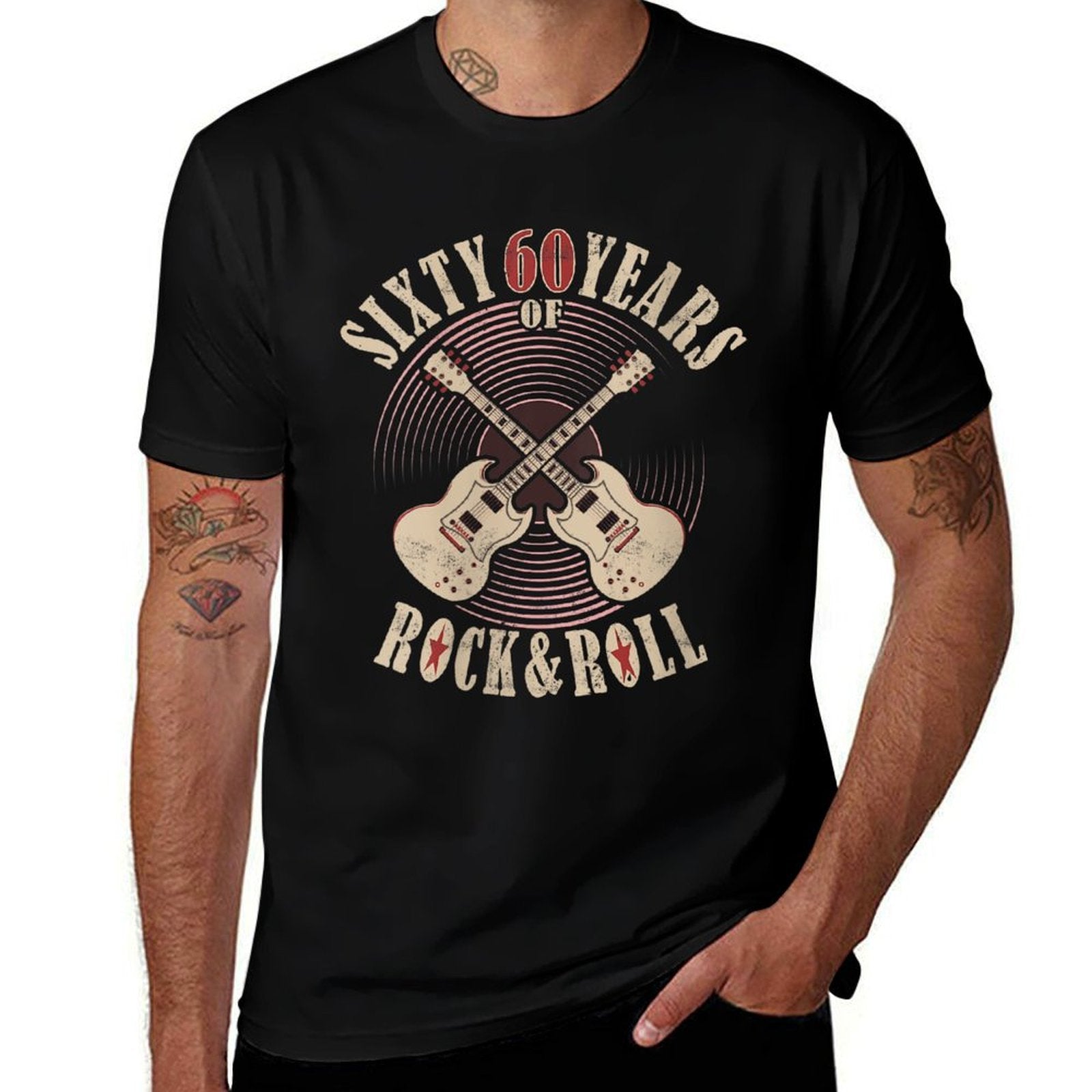 Womens 60 Years Of Rock And Roll - 60th Birthday Guitar  Graphic-printed T-Shirt