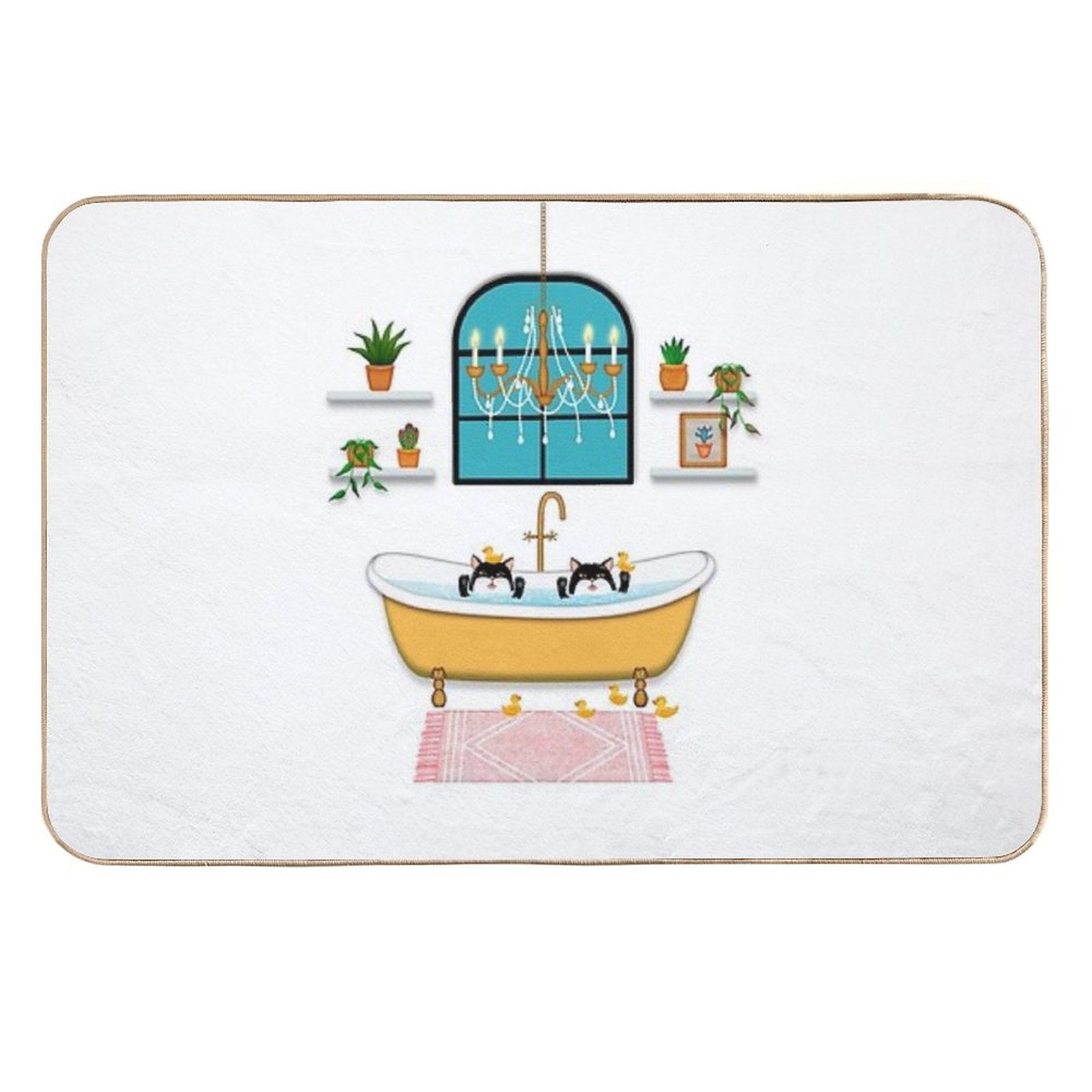 Black Cats Bubble Bath Illustration  Slip-Resistant Bath Mat
