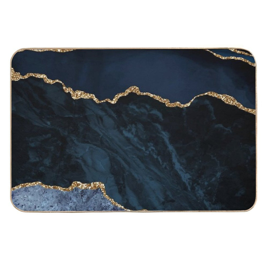 Navy And Gold Agate Watercolor Textures  Absorbent Bath Mat