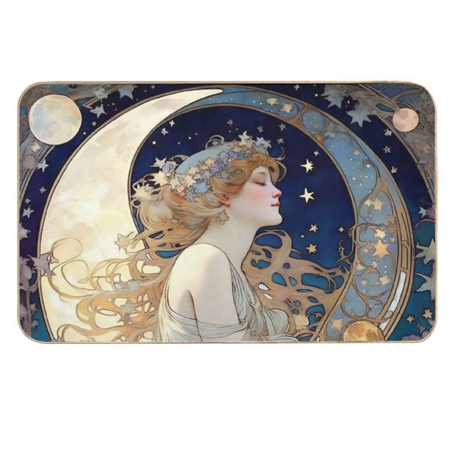 Celestial Dreams Alphonse Mucha Inspired Moon And Stars  Non-Slip Bath Mat
