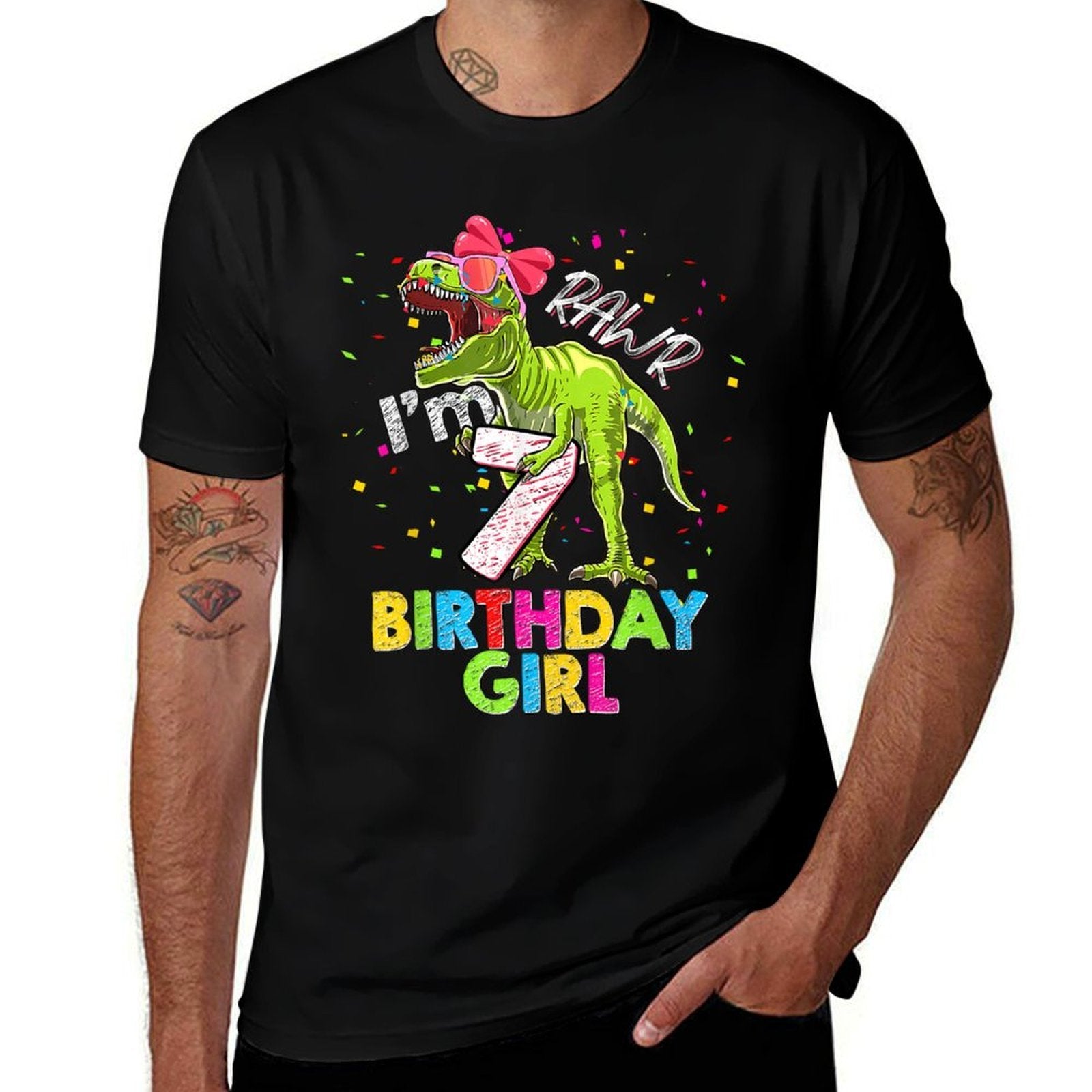 Kids Rawr I'm 7 7th Birthday T Rex Dinosaur Party For Girls  Vintage-inspired T-Shirt