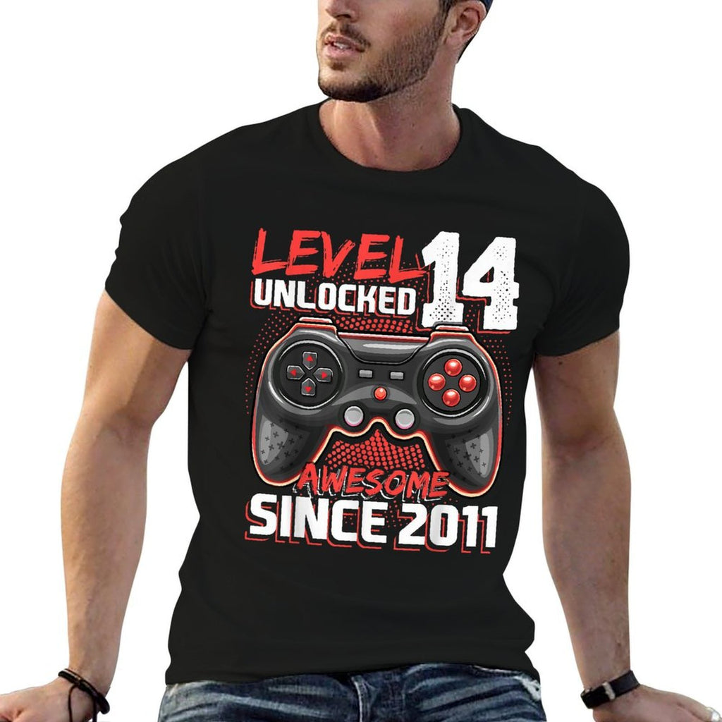 14th Birthday Boy Level 14 Gamer 14 Year Video Game Party  Trendy Pattern T-Shirt
