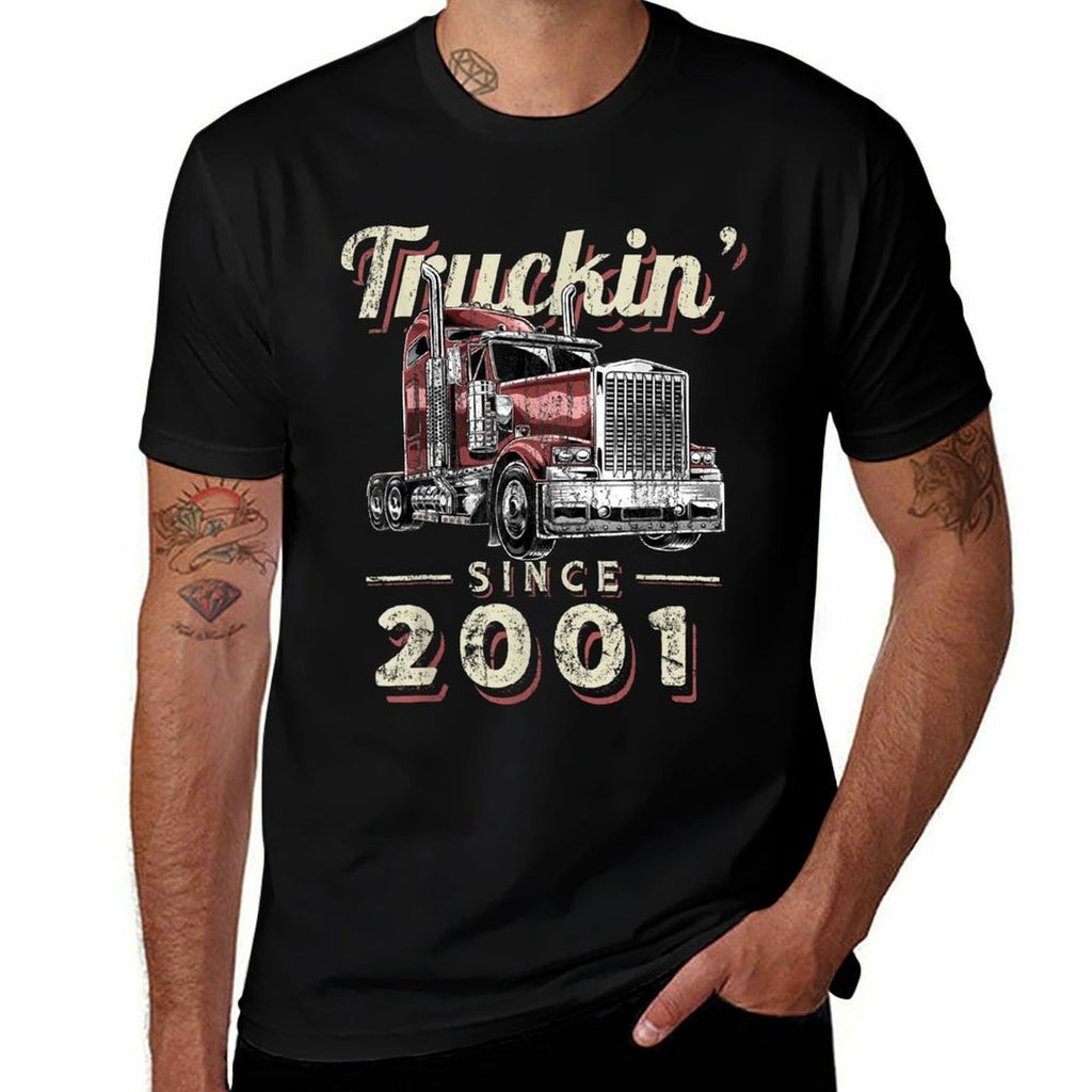 Truckin Since 2001 Trucker Big Rig Driver 21st Birthday  Oversized Silhouette T-Shirt