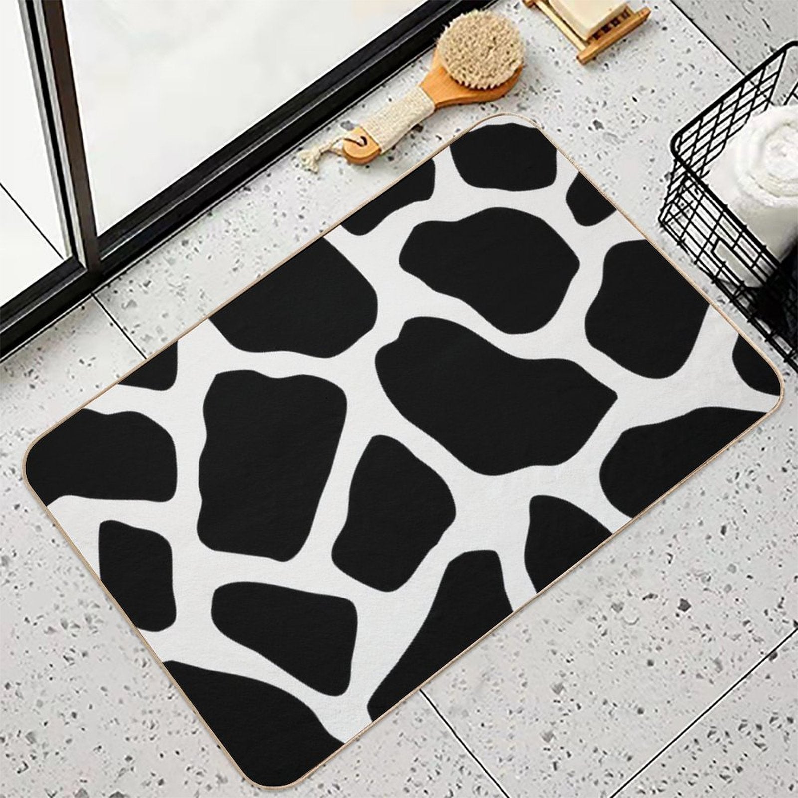 Black Abstract Pebbles Pattern  High-Traffic Bath Mat