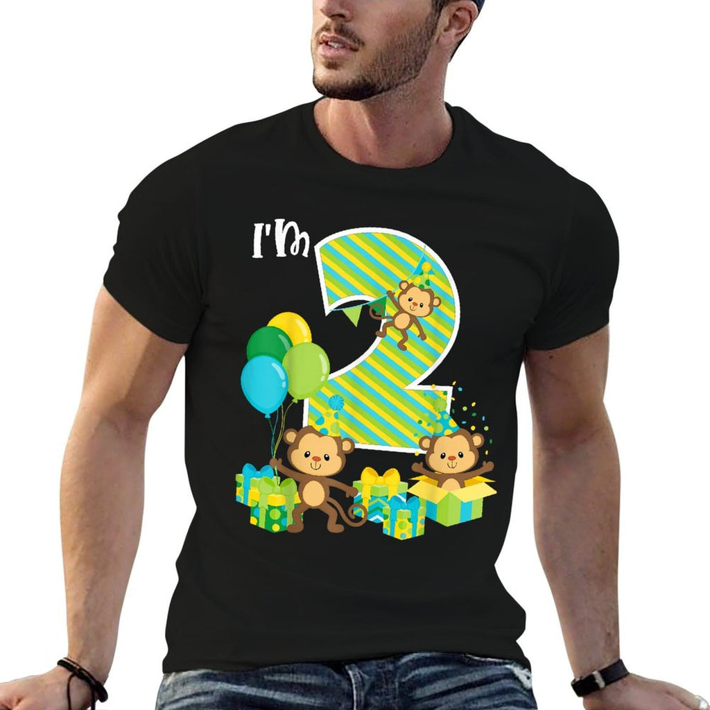 Birthday Monkey 2nd Birthday Party Two Year Old Kid Toddler  Tagless Design T-Shirt