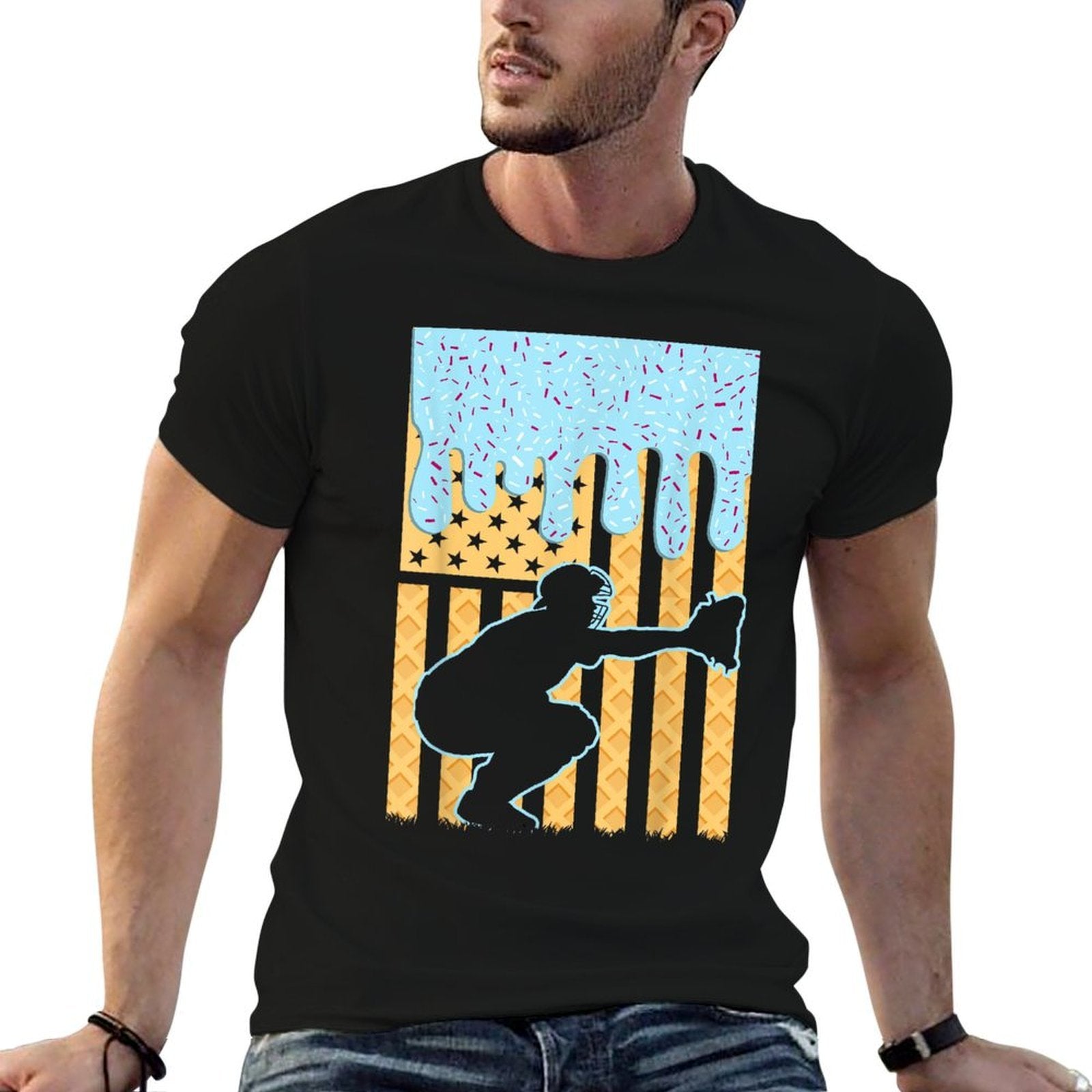 Ice Cream Baseball Drip Boys Catcher American 4th July  Soft T-Shirt