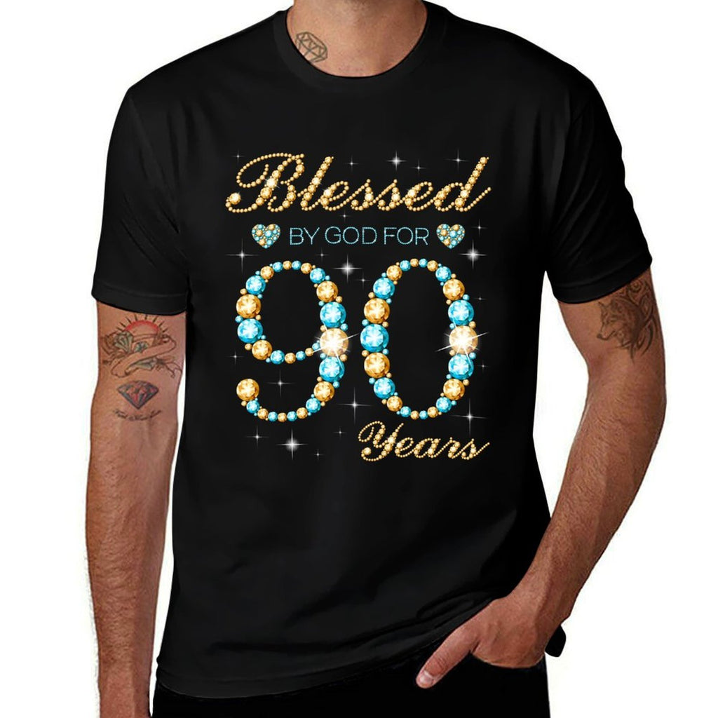 Blessed By God For 90 Years Old 90th Birthday Party Cute  Easy-care T-Shirt