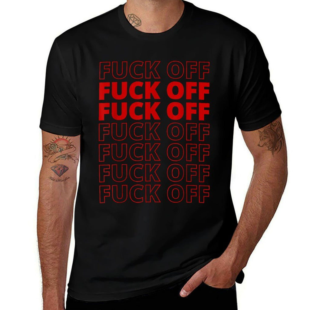 Funny Fuck Off Aesthetic Red Modern Meme Design  Oversized Silhouette T-Shirt