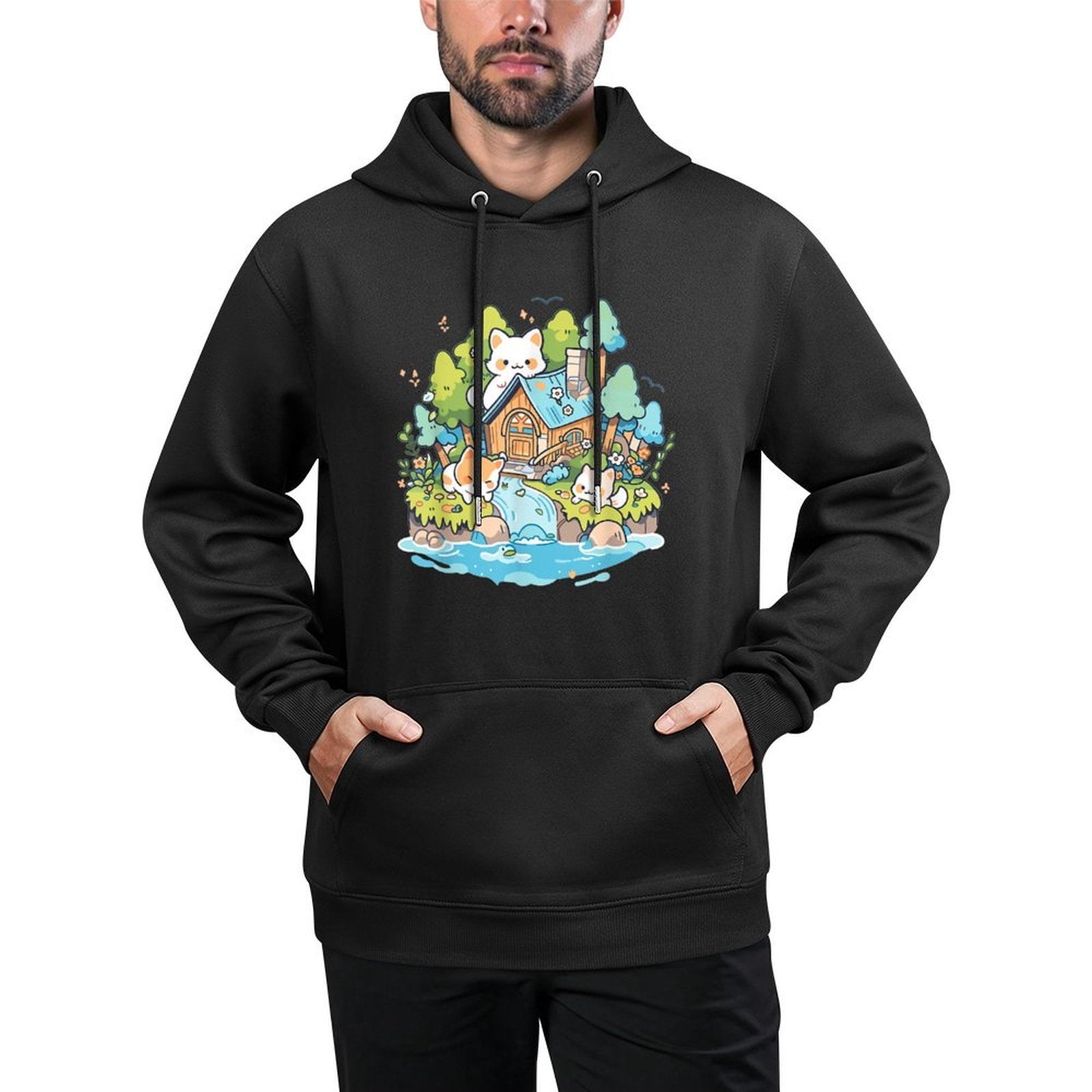 Cottagecore Kawaii Anime Cat Gifts Girls Womens Funny Cat Breathable Fabric Hoodie