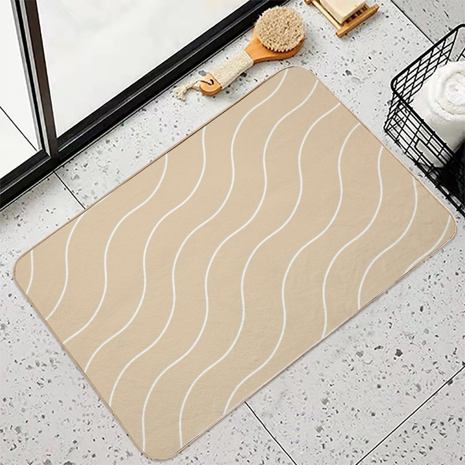 Cute Brown Squiggly Lines Aesthetic Items  Non-Slip Bath Mat