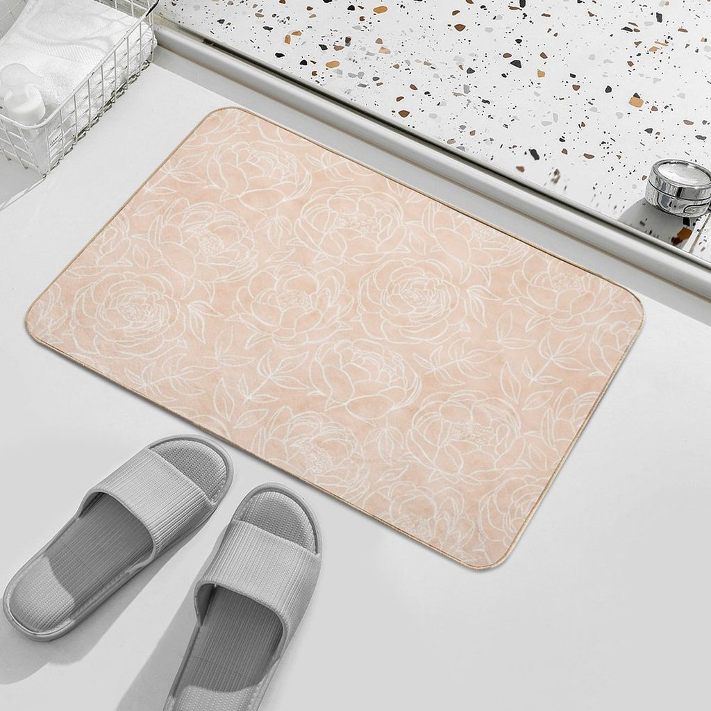 Delicate Peony Flowers on A Pastel Textured Creamy Tan Pattern  Toxin-Free Bath Mat