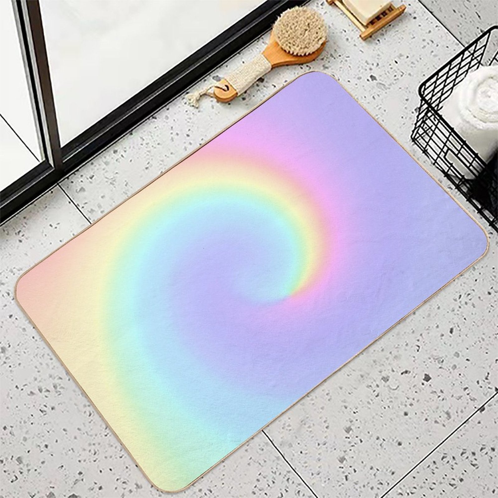 Light Pastel Rainbow Spiral  Odorless Bath Mat