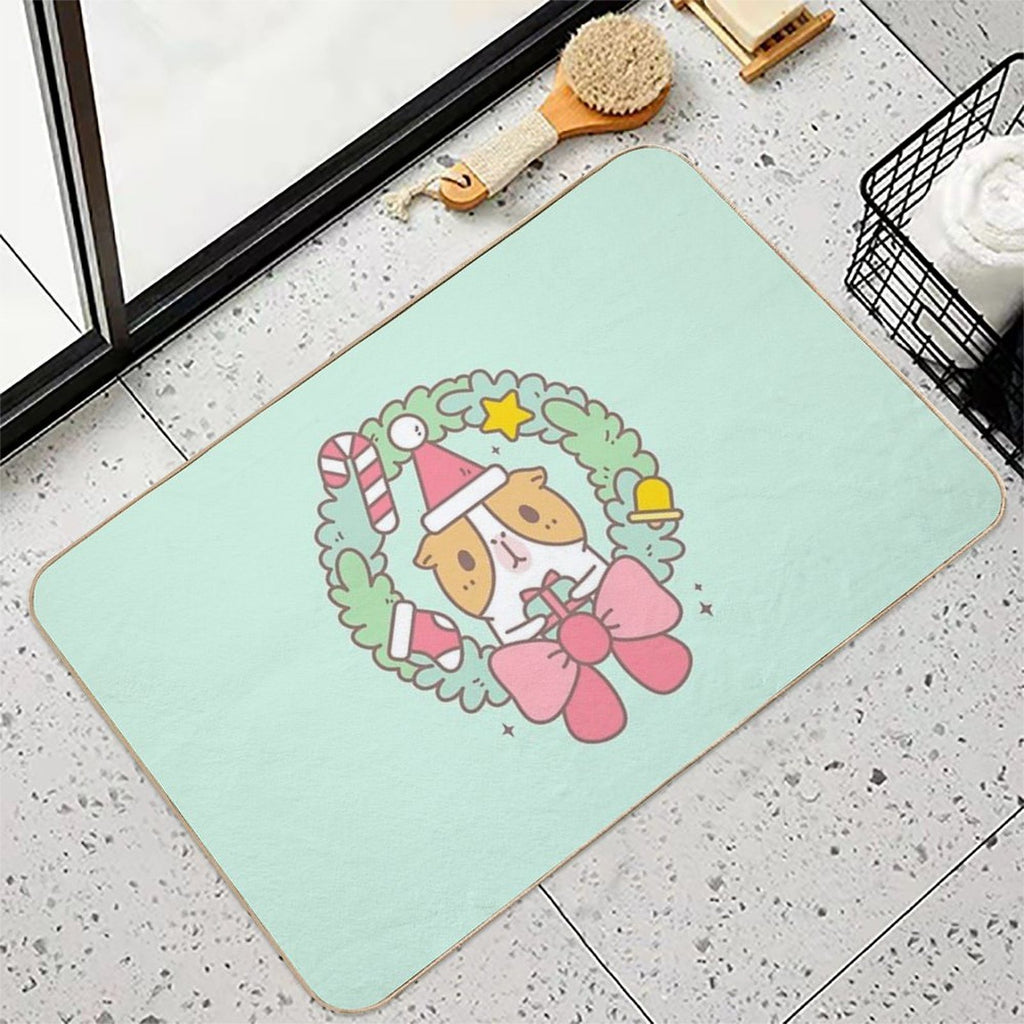 Bubu The Guinea Pig, Christmas Wreath  Odorless Bath Mat