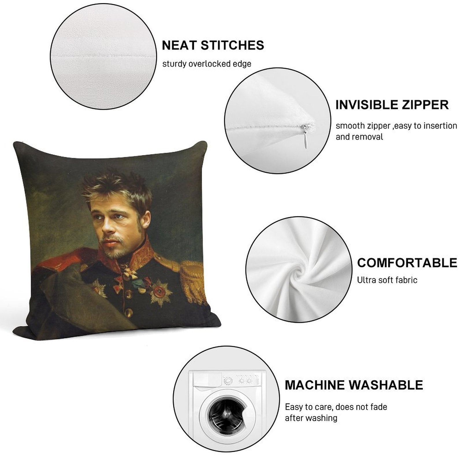 Brad Pitt - Replaceface Soft Warmth Comfort Throw Pillow