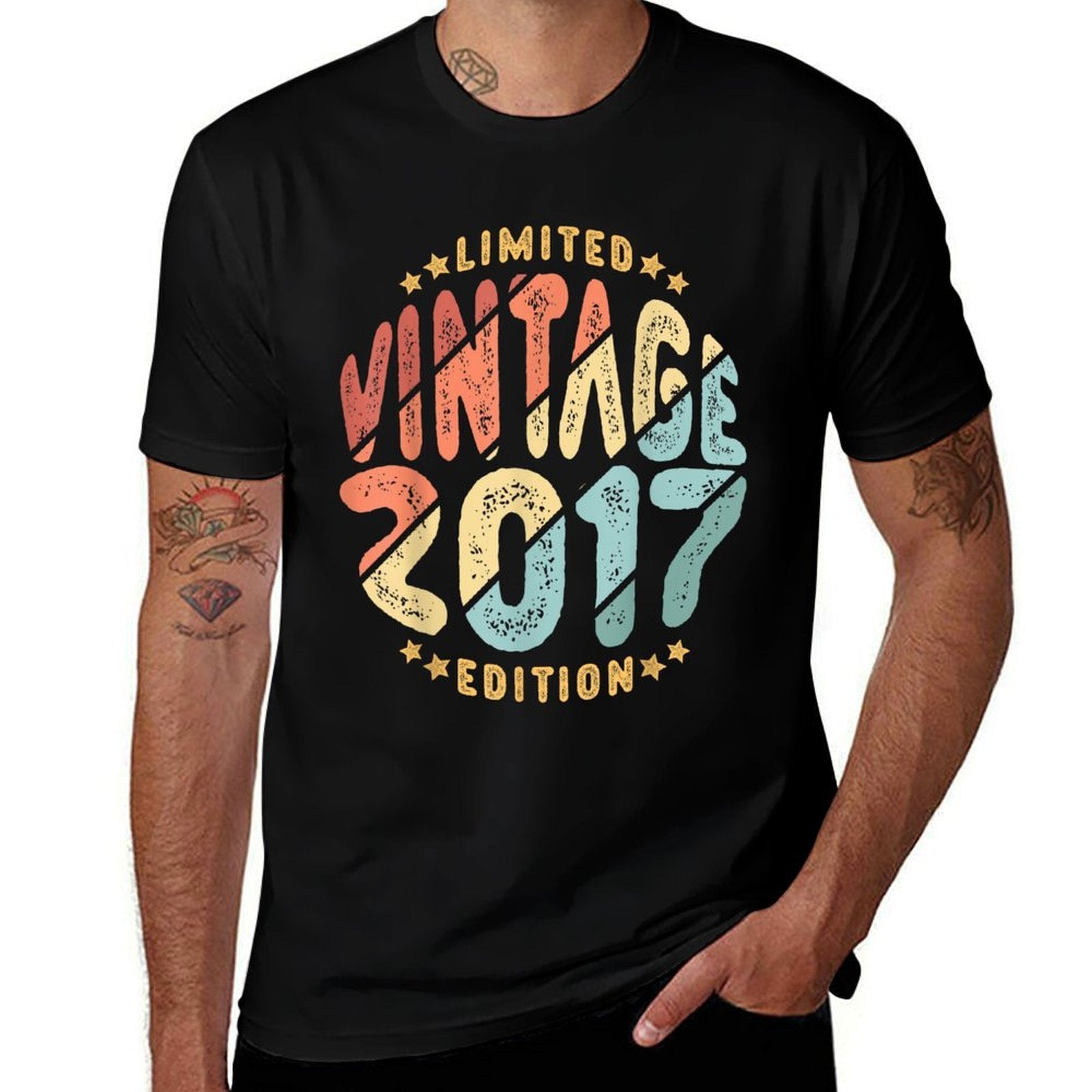Vintage 2017 Limited Edition 7 Year Old Retro 7th Birthday  Oversized Silhouette T-Shirt