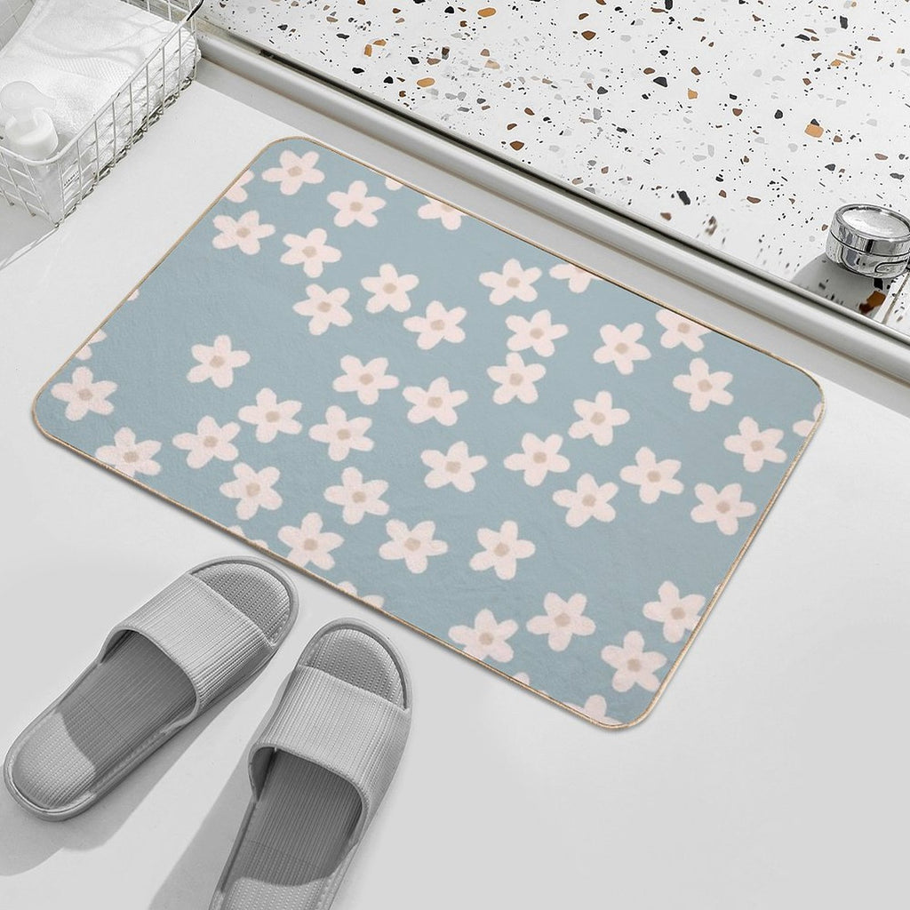 Spring Floral Daisy Print in Pastel Blue  Pet-Safe Bath Mat