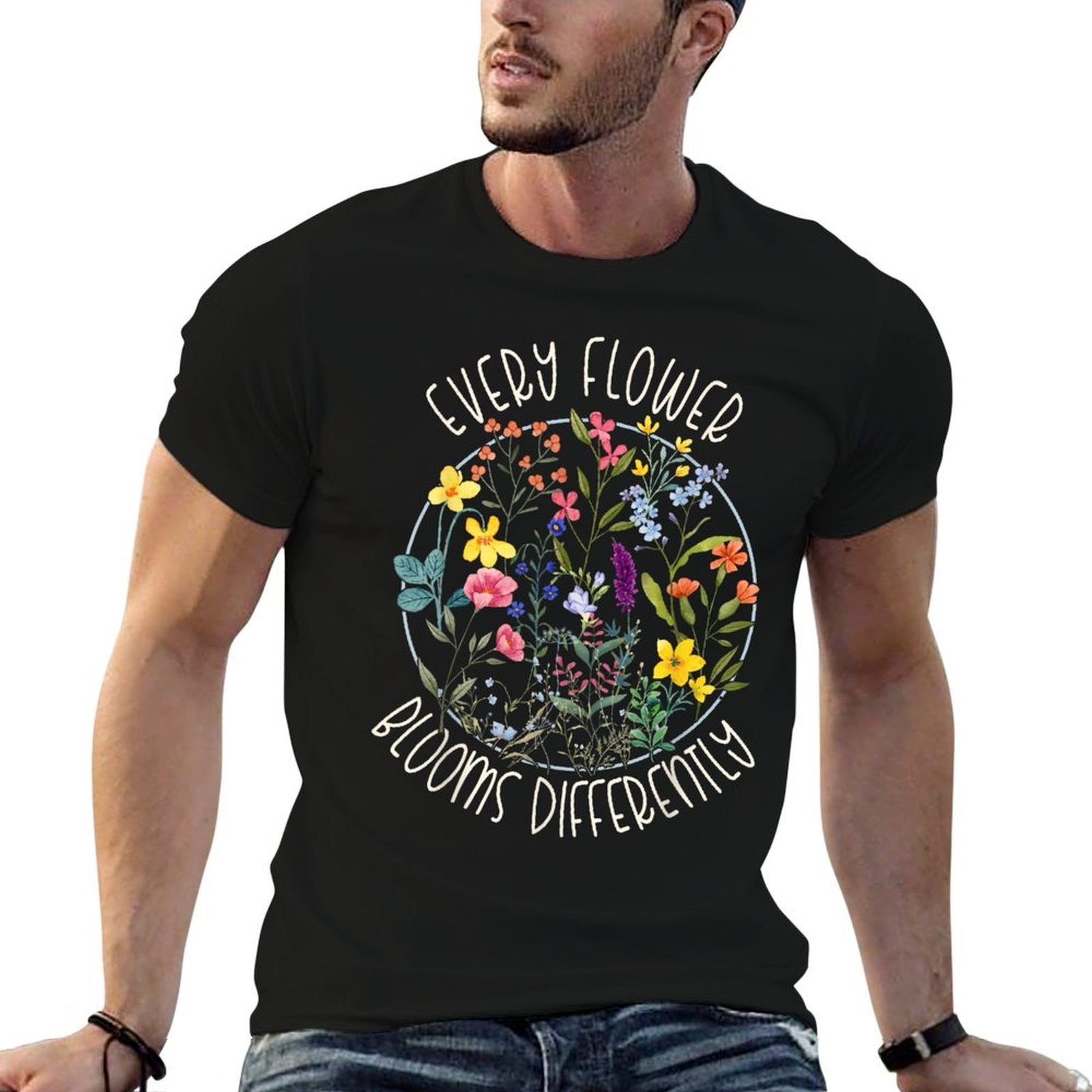 Every Flower Blooms Differently Flower Autism Women Girl  Versatile T-Shirt