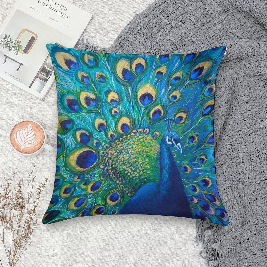 Beautiful Painted Peacock in Its Full Glory Soft Short Plush Fabric Throw Pillow