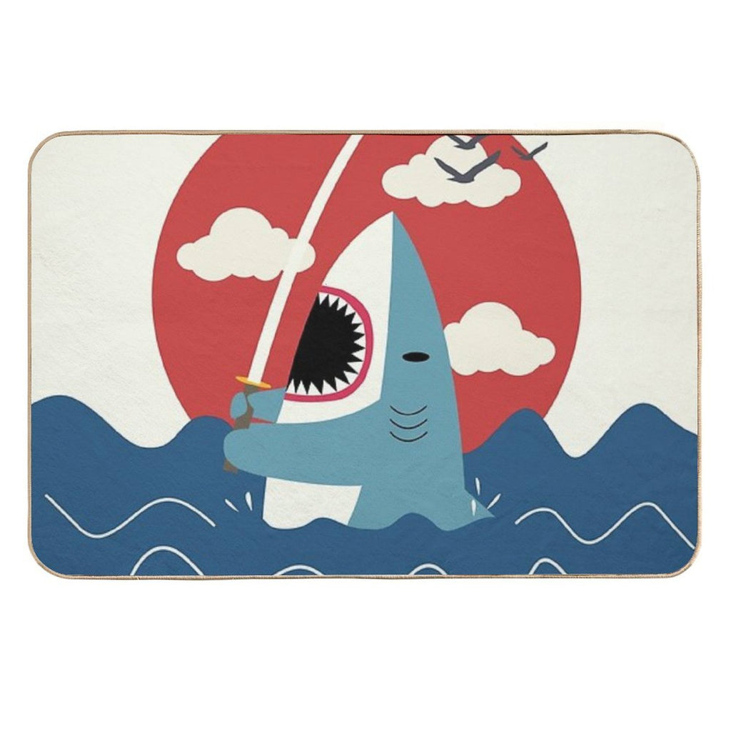 Retro Samurai Shark  Long-Lasting Bath Mat