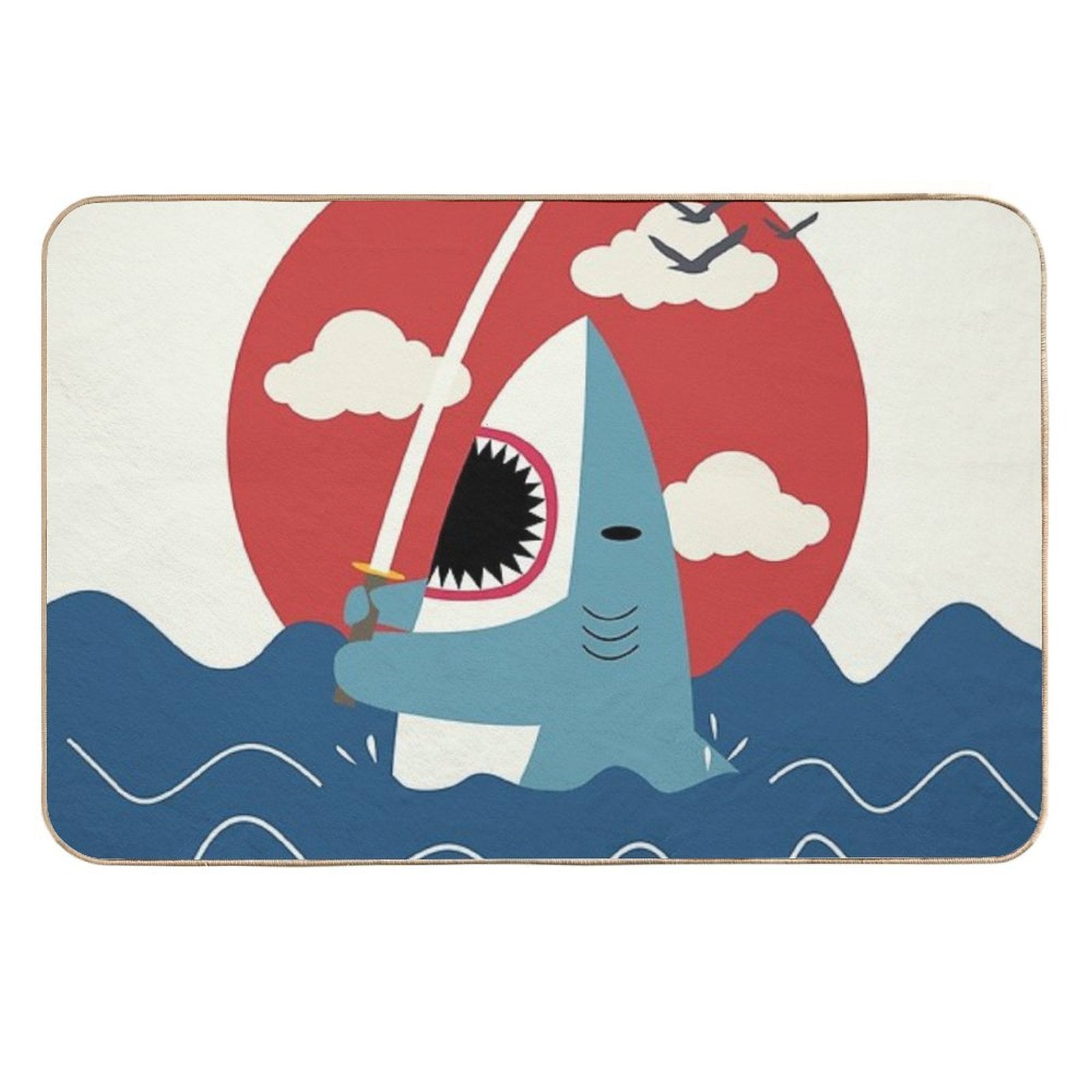 Retro Samurai Shark  Long-Lasting Bath Mat