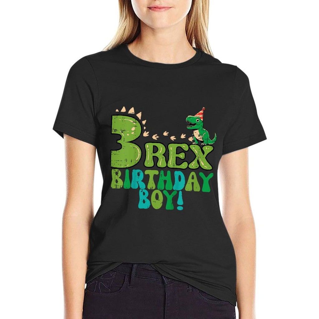 Kids 3 Rex Birthday Boy Dino 3rd Year Old Bday Party Boys Kids  Cotton T-Shirt