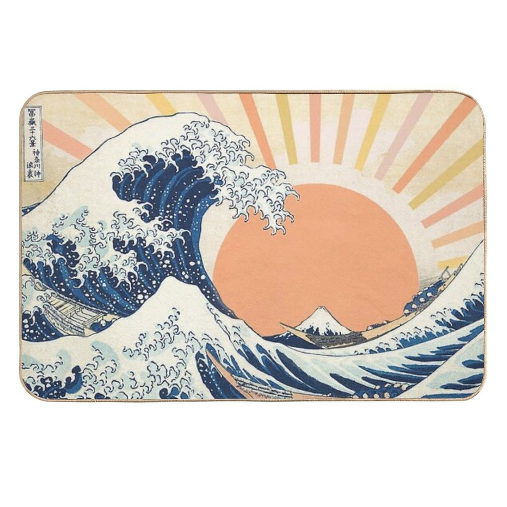 The Great Wave Off Kanagawa Retro Vintage Sunset  Pet-Safe Bath Mat
