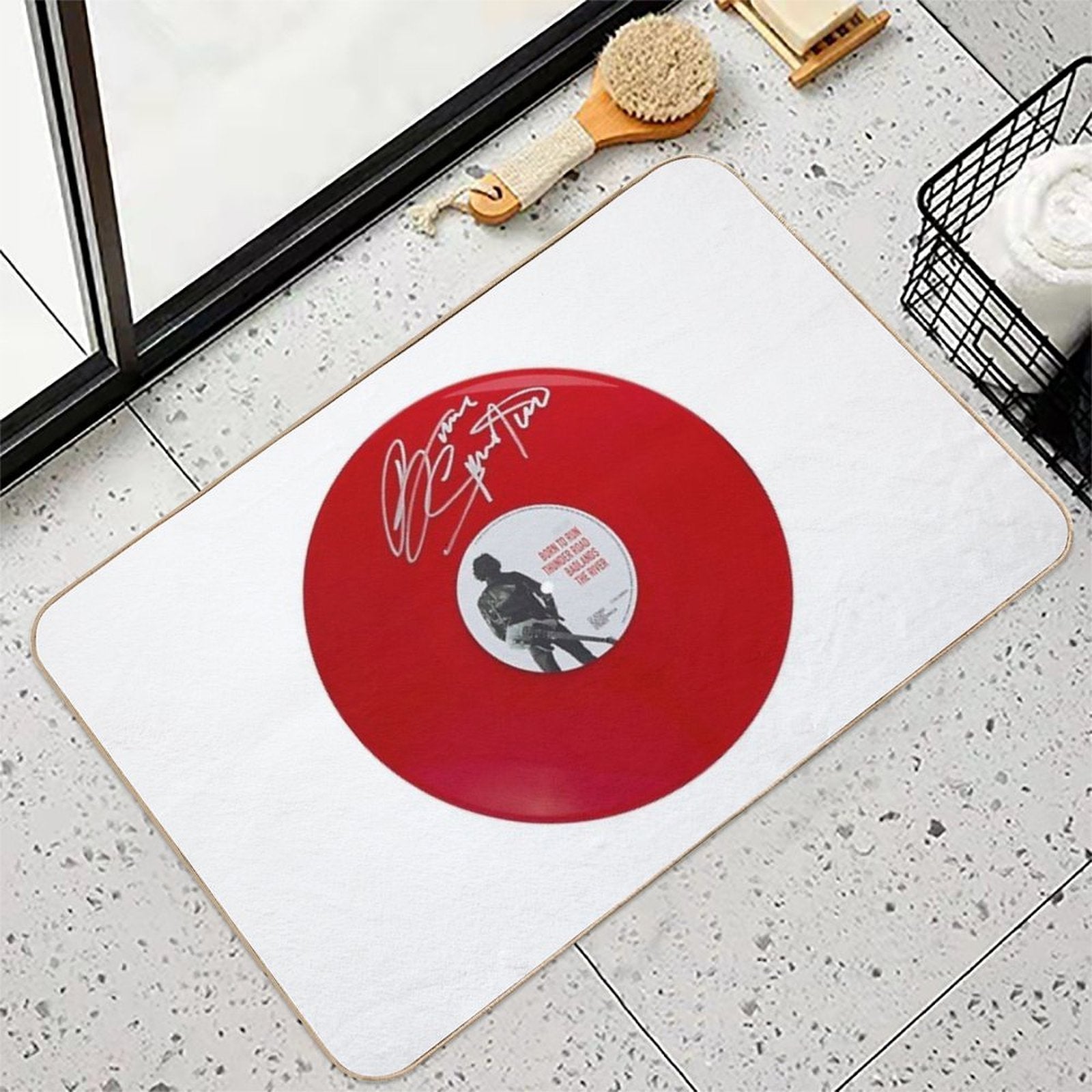 Bruce Springsteen Born To Run Red Autographed Vinyl Record Artwork  Long-Lasting Bath Mat