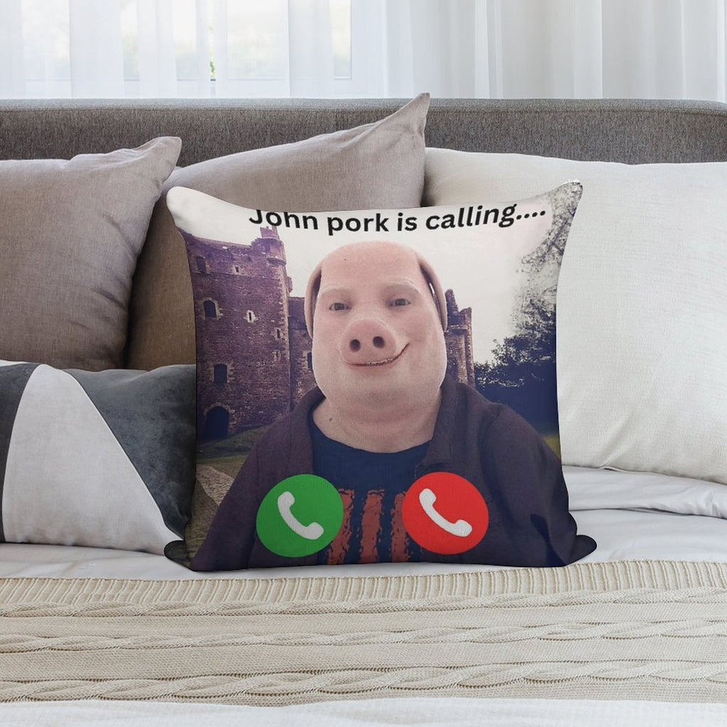 John Pork Is Calling Soft Short Plush Fabric Throw Pillow