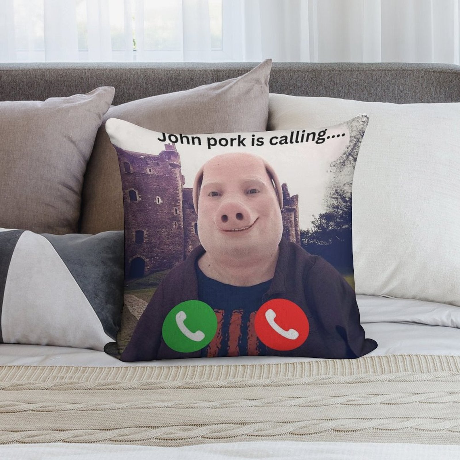 John Pork Is Calling Soft Short Plush Fabric Throw Pillow