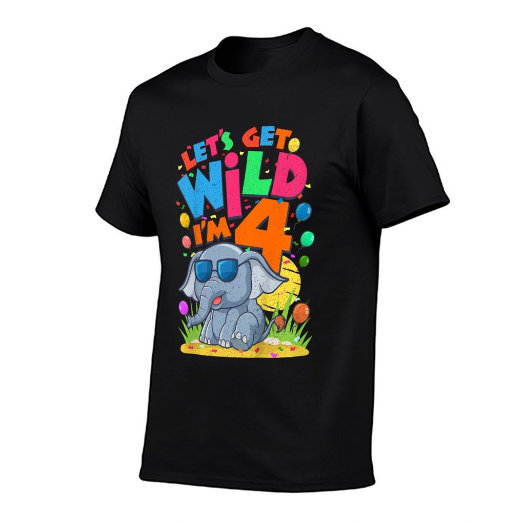 Kids Elephant Birthday Party 4 Year Old Boy 4th BDay Jungle Zoo  Slim-fit Cut T-Shirt