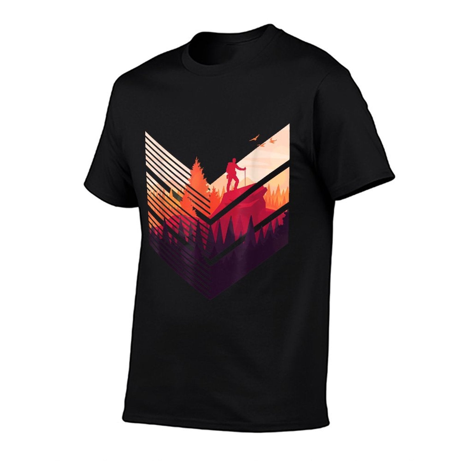 Geometric Hiking Graphic Colorful Nature Woods Landscape  Fade-proof Color T-Shirt