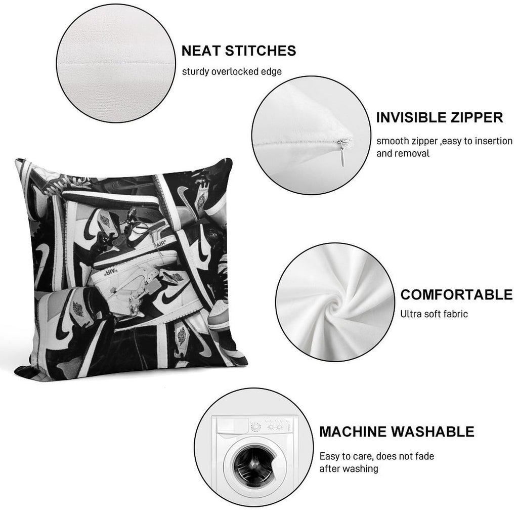 Vintage Nike Retro 1 Sneaker Design - Retro Style Art Print Soft Gift Ready Throw Pillow