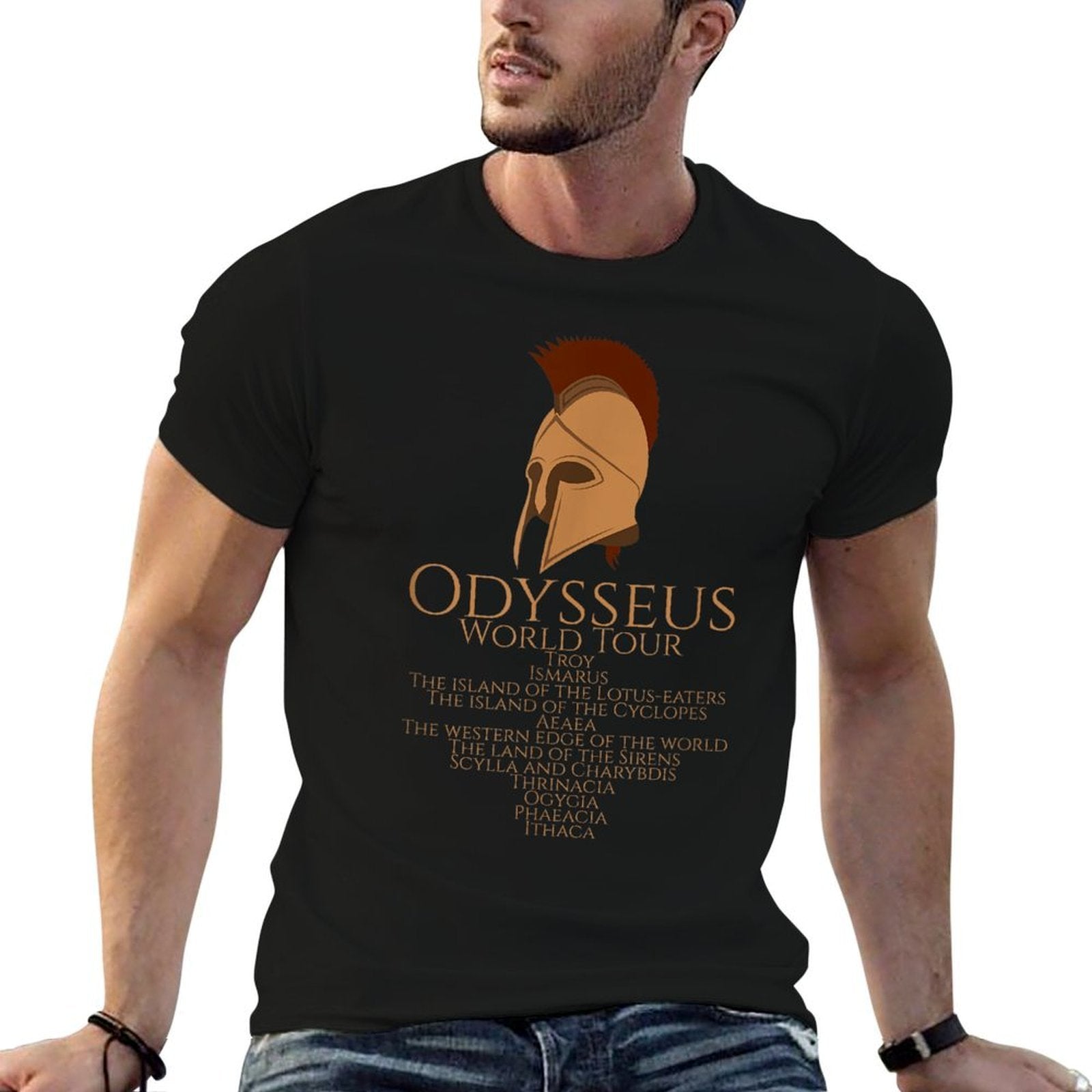 Odysseus World Tour - Ancient Greek Epic Mythlogy  Ribbed Collar T-Shirt