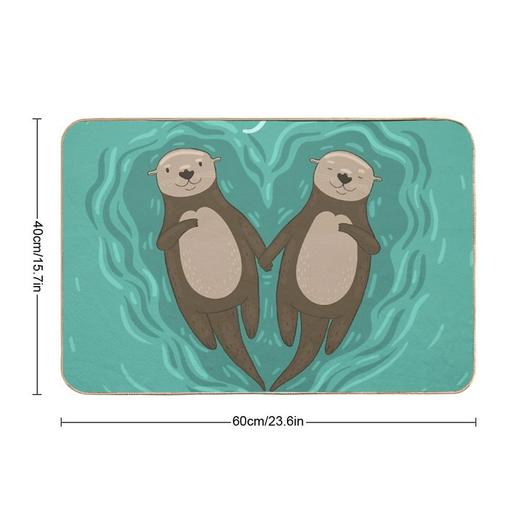 Otters Holding Hands - Otterly in Love With You  Dirt-Trapping Bath Mat
