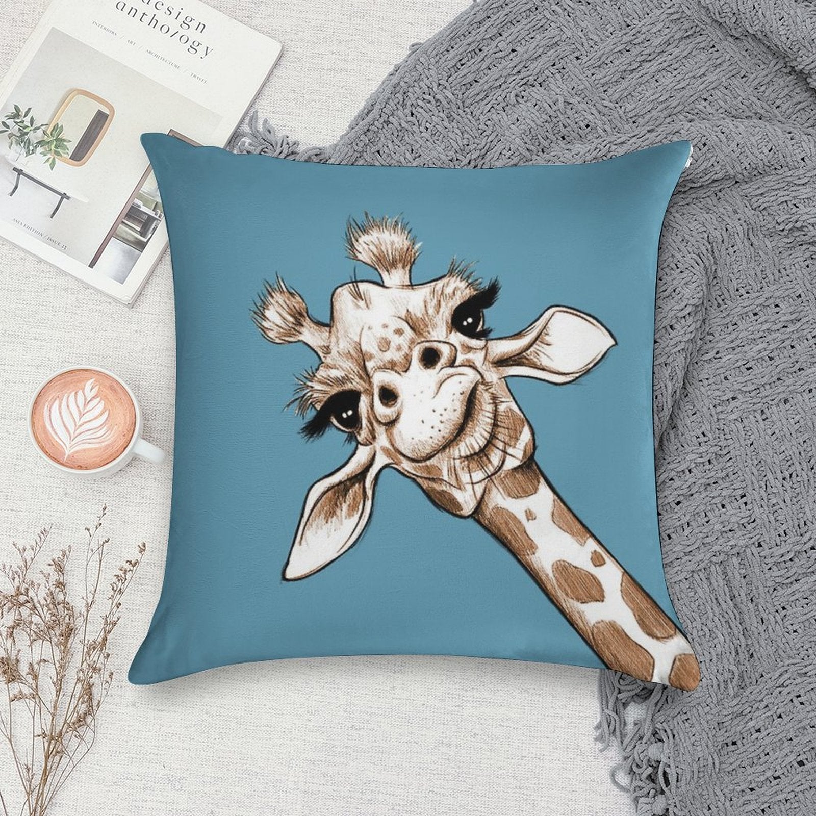 Sketch Giraffe Art Soft Decorative Cover Throw Pillow