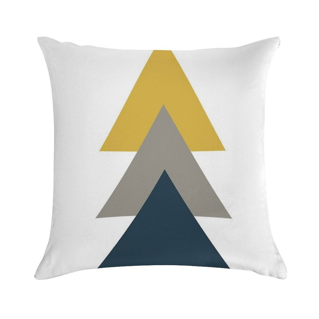 Triangle Trio. Minimalist Geometric in Light Mustard Yellow, White, Grey, And Navy Blue Soft Shrink-Resistant Throw Pillow