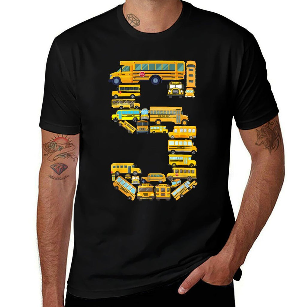 School Bus 5th Birthday School Bus Themed Kids 5 Year Old  Polyester Blend T-Shirt
