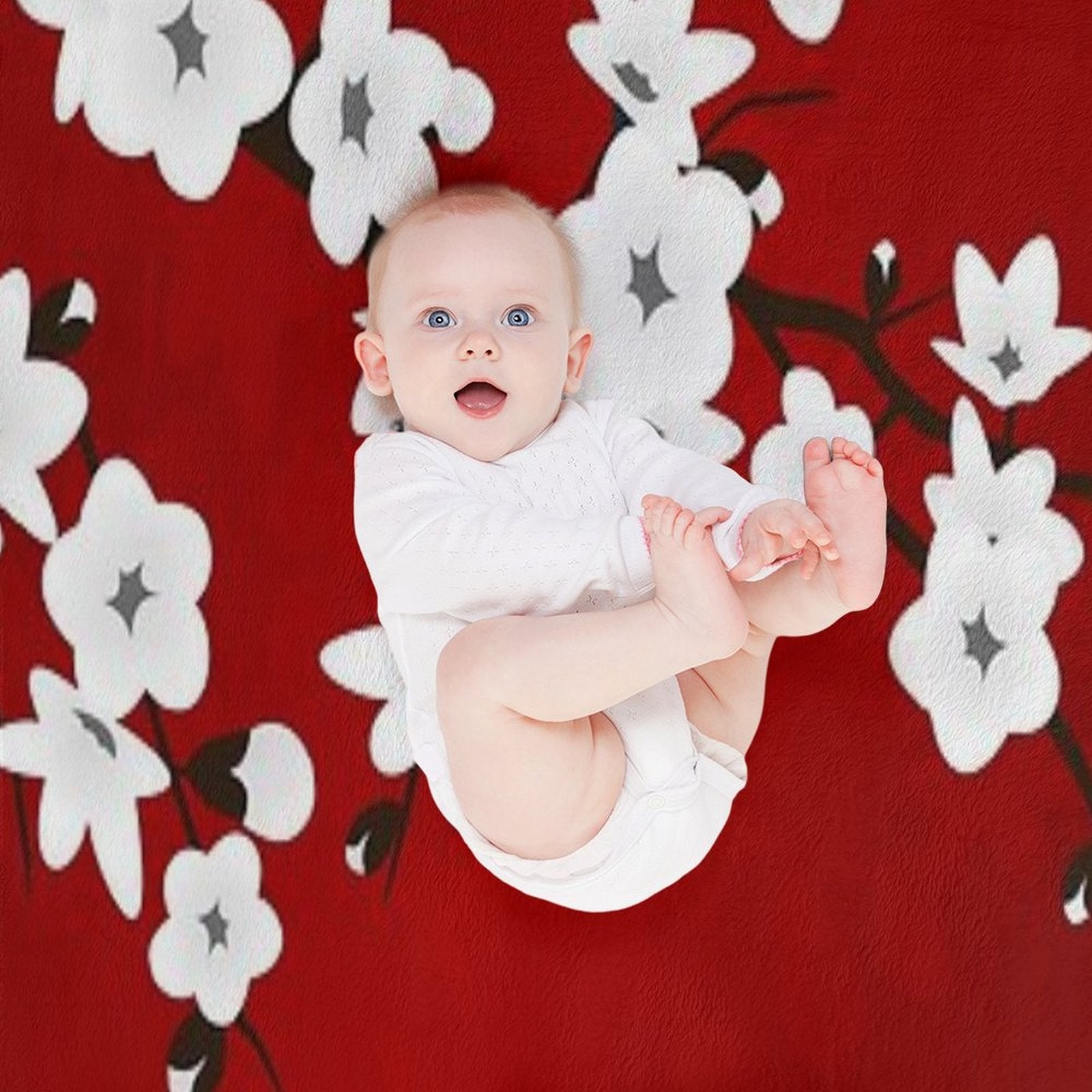 Cherry Blossom Red White Asia Floral Travel-friendly Throw Blanket