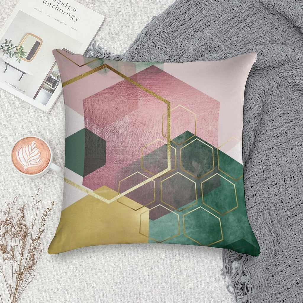 Emerald Green And Pink Geo No 3 Soft Home Decor Throw Pillow