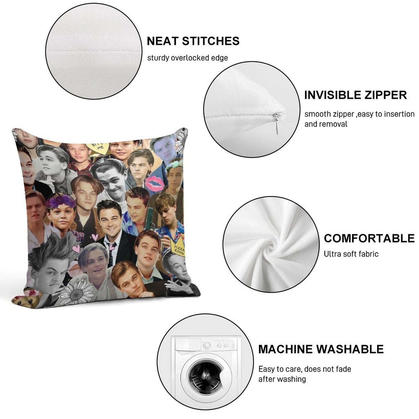 Leonardo DiCaprio Collage Soft Home Decor Throw Pillow