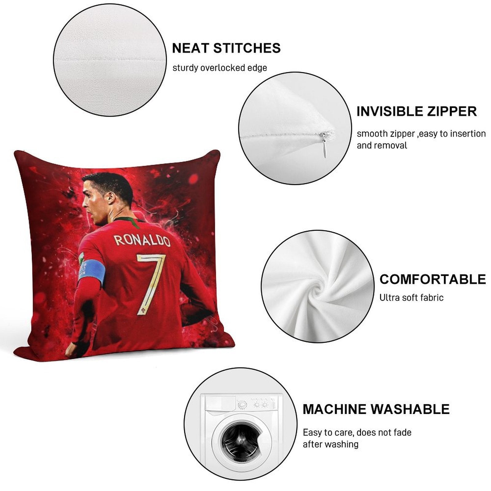Cristiano Ronaldo Soft Fade-Resistant Throw Pillow