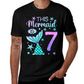 7th Birthday Girl 7yr Seven 7 Year Old Mermaid Bday Comfortable T-Shirt